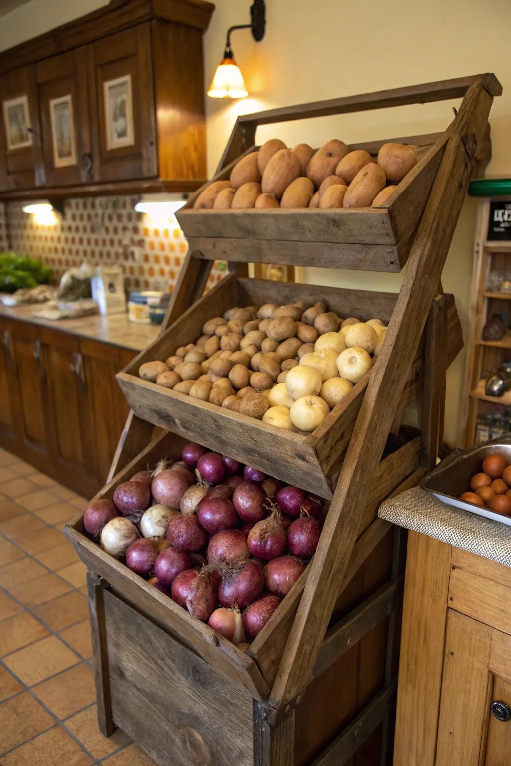 Classic display stands add personality to your kitchen while serving as storage for your produce.