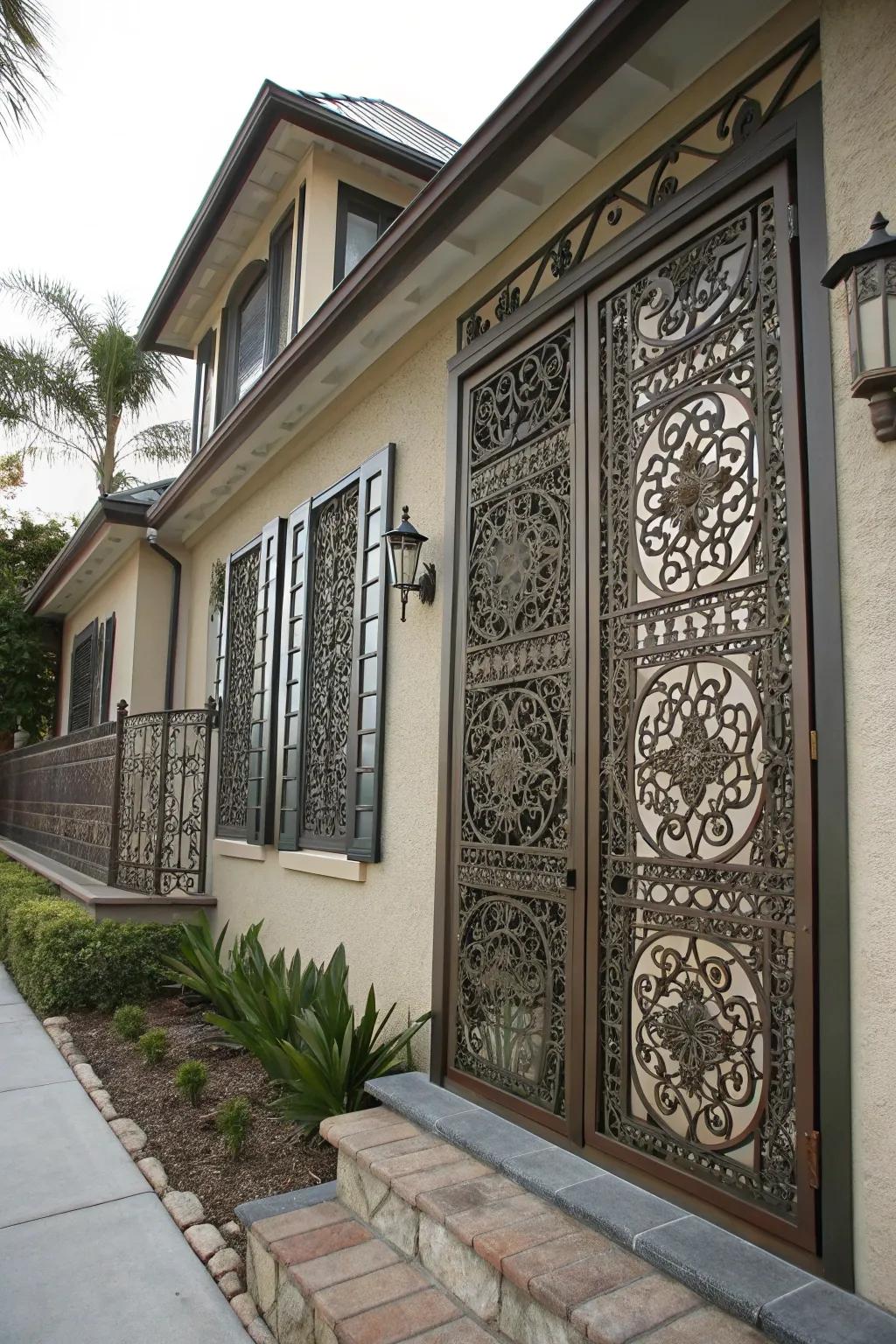 Ornamental metal screens blend protection with artistic elegance.