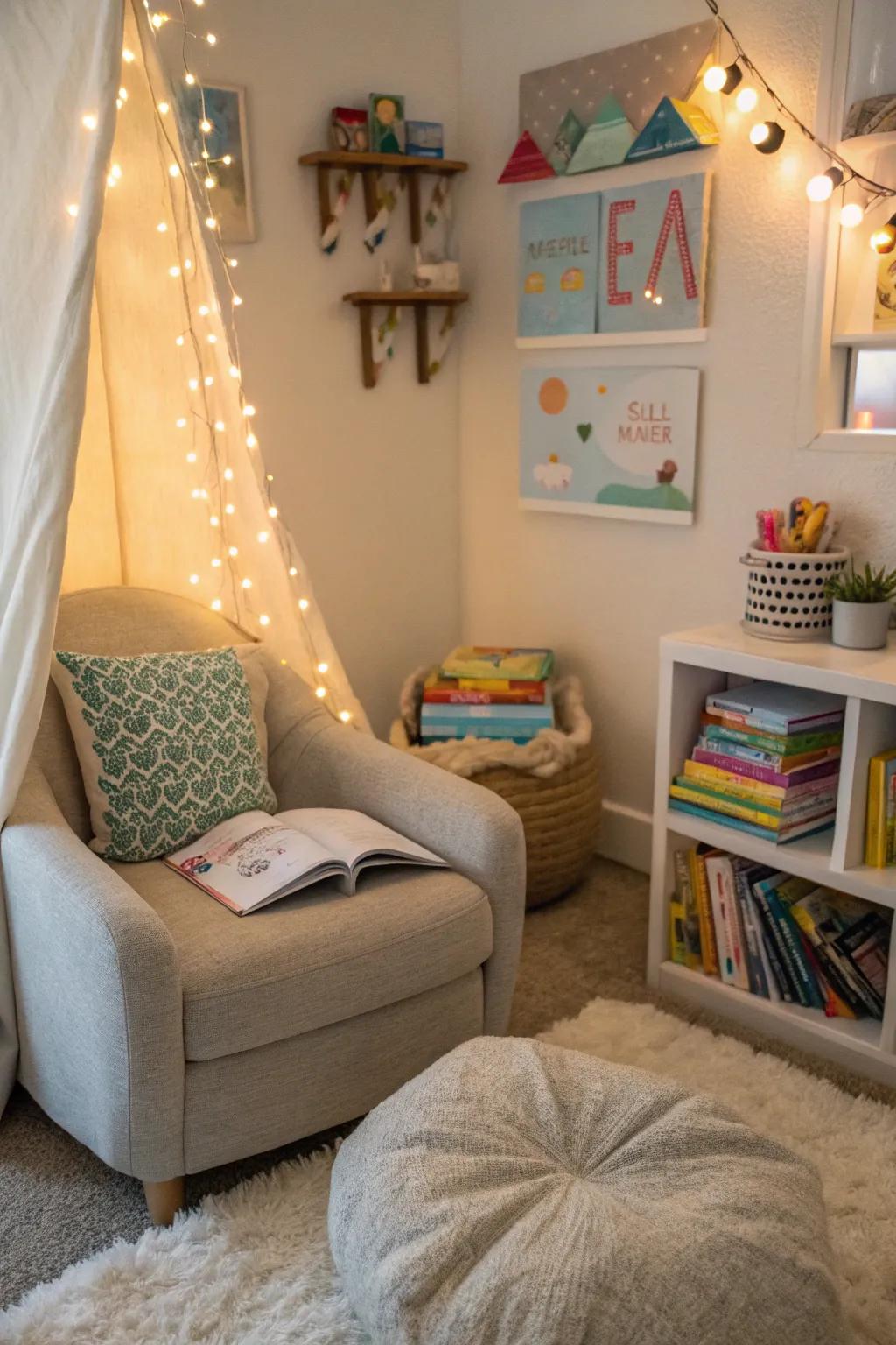 A reading escape offers a peaceful getaway within a play space.
