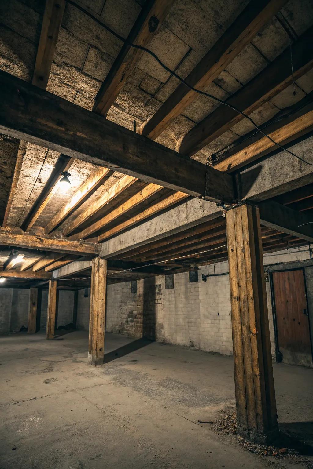 Lumber beams add warmth and texture.