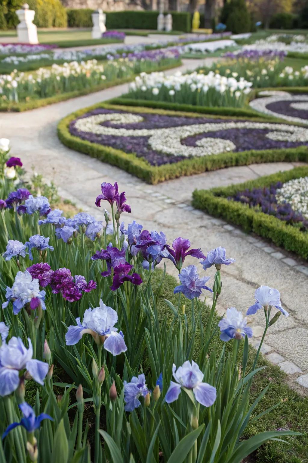 An exquisite mosaic of irises designing a singular garden masterpiece.
