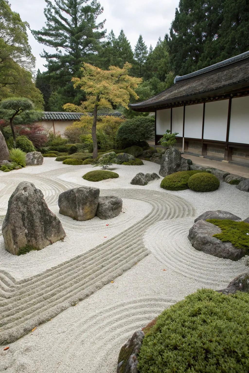 A minimalist Zen rock garden inviting contemplation.