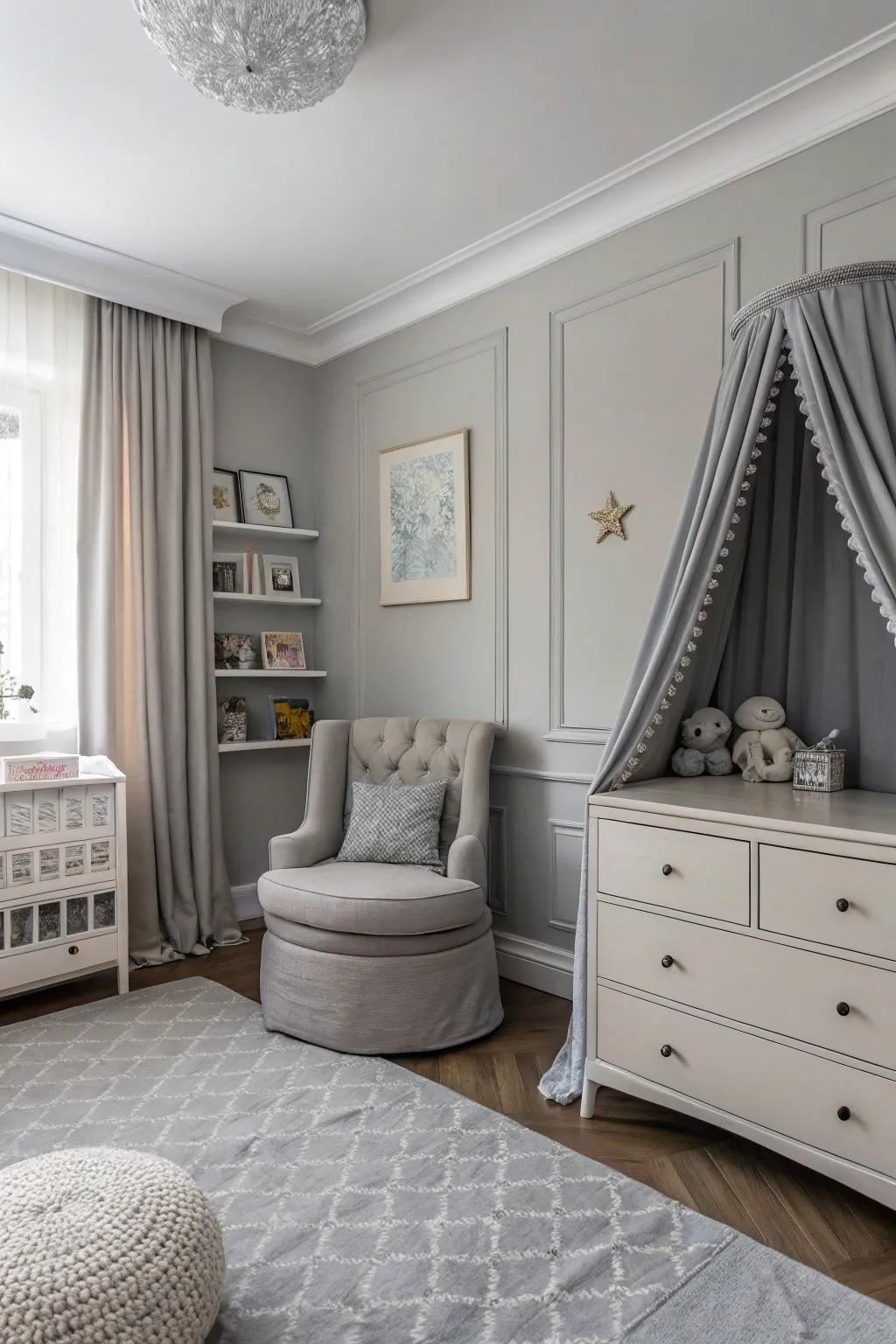 Elegant silvers provide a timeless and versatile backdrop.