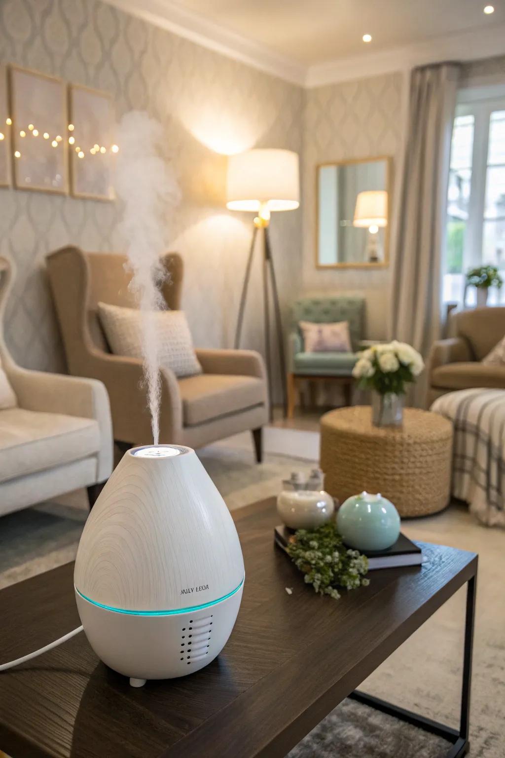 An aromatherapy diffuser creating soothing scents.