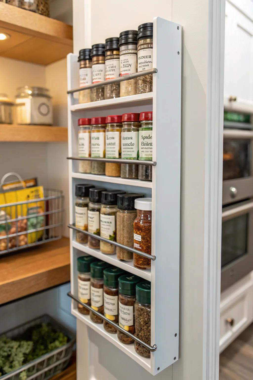 A vertical condiment rack sustains all condiments within easy reach.