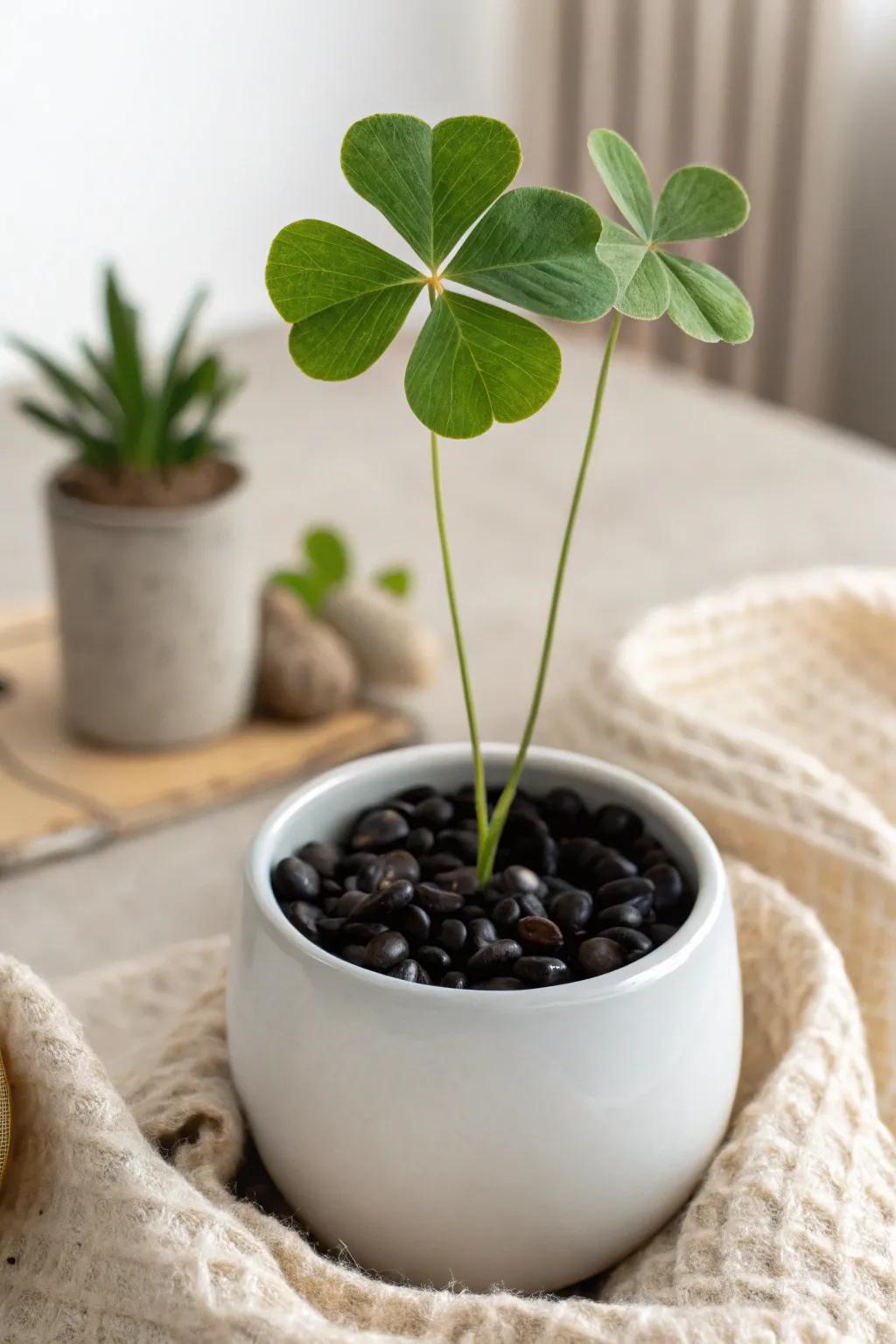Embrace the allure of plainness with this bewitching quad-leaf clover vessel display.