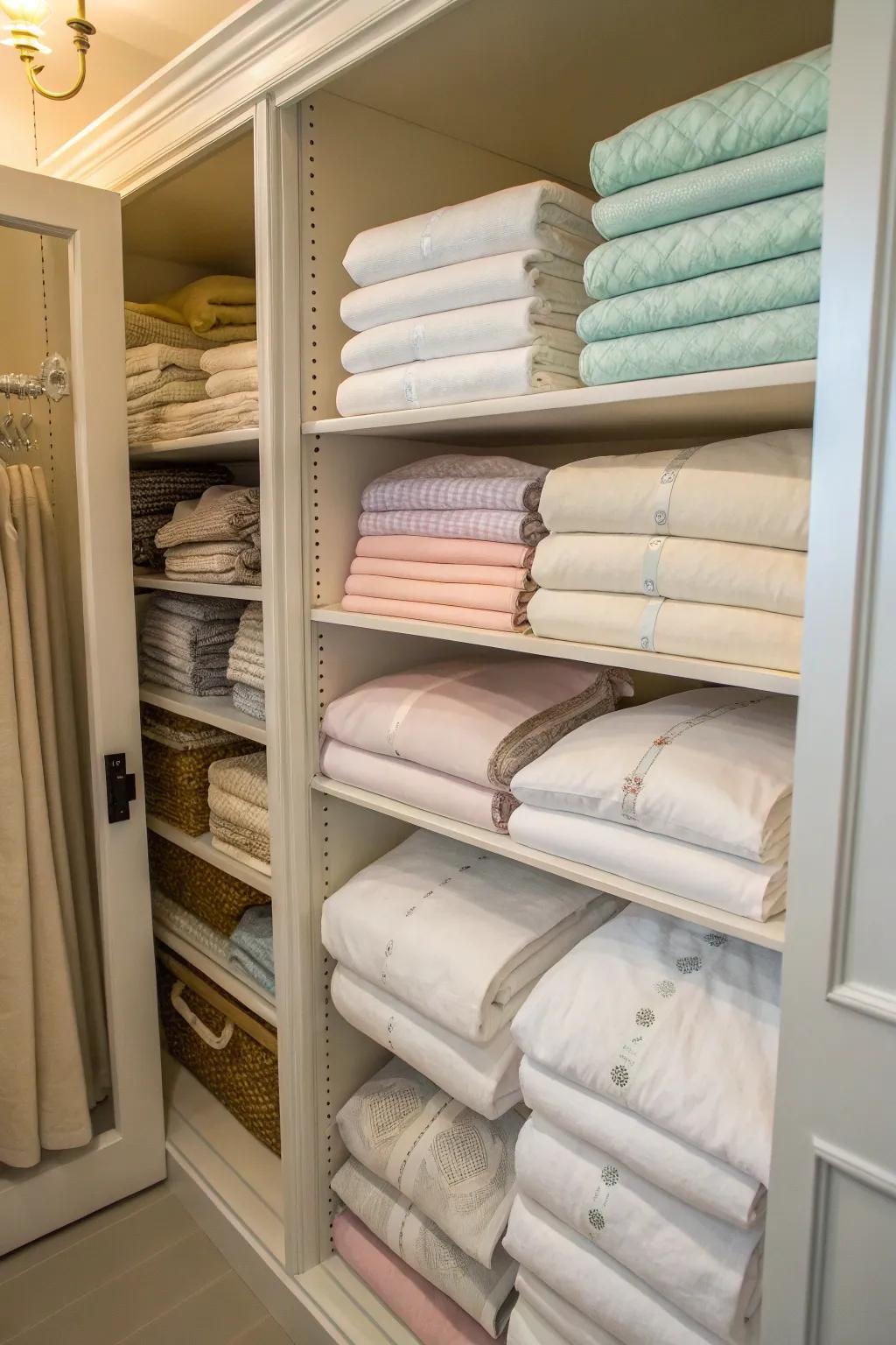 Creating linen packages keeps sheets organized and compact.