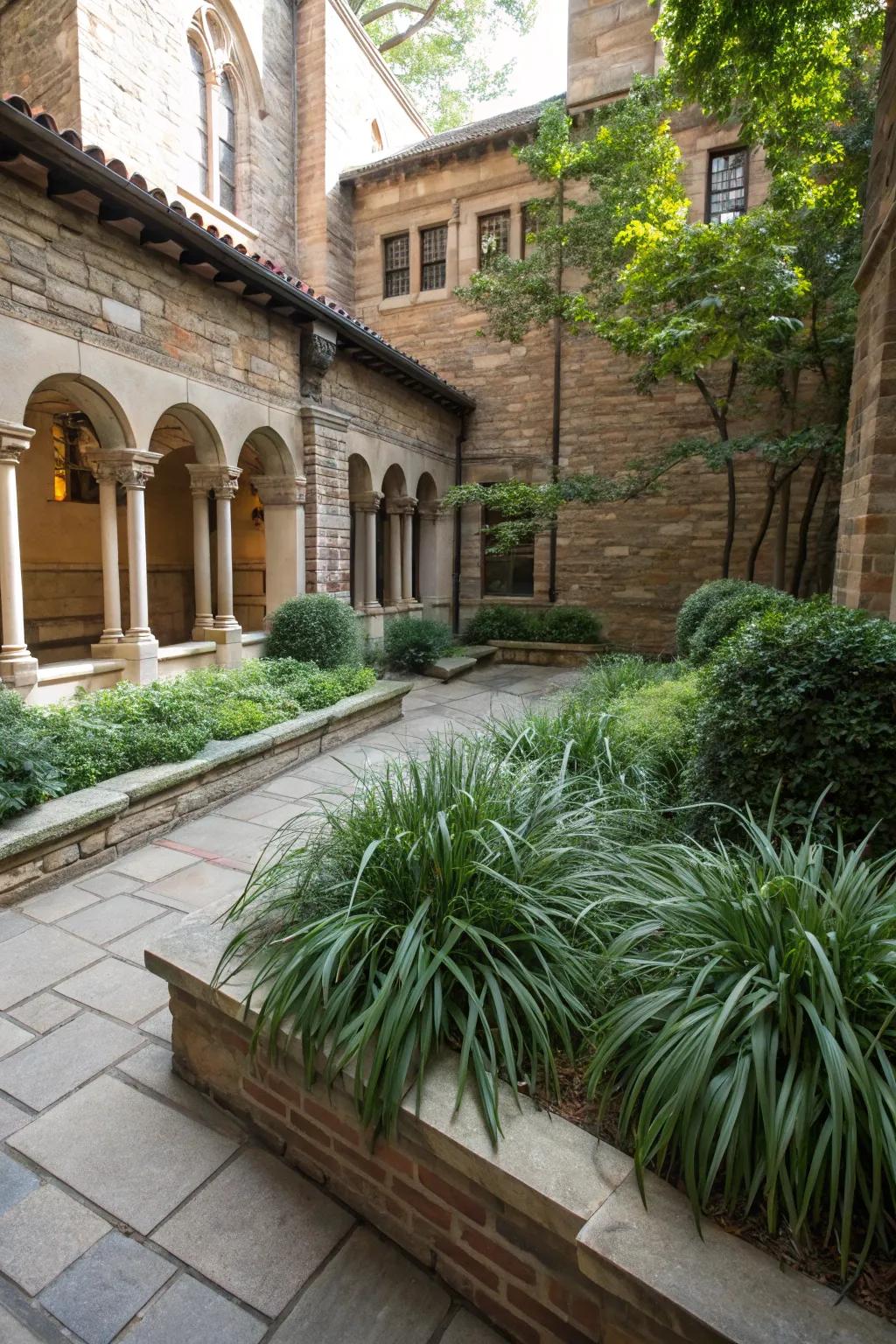 Yard corners brought to life by the vibrant plant life of 'fountaingrass'.