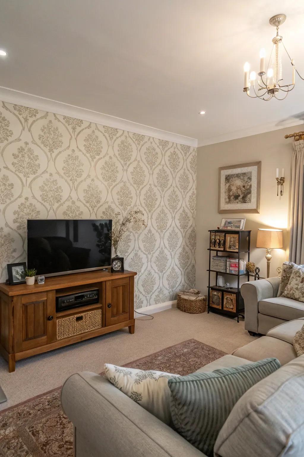 Partial wallpapering enriching the significance of the living space.