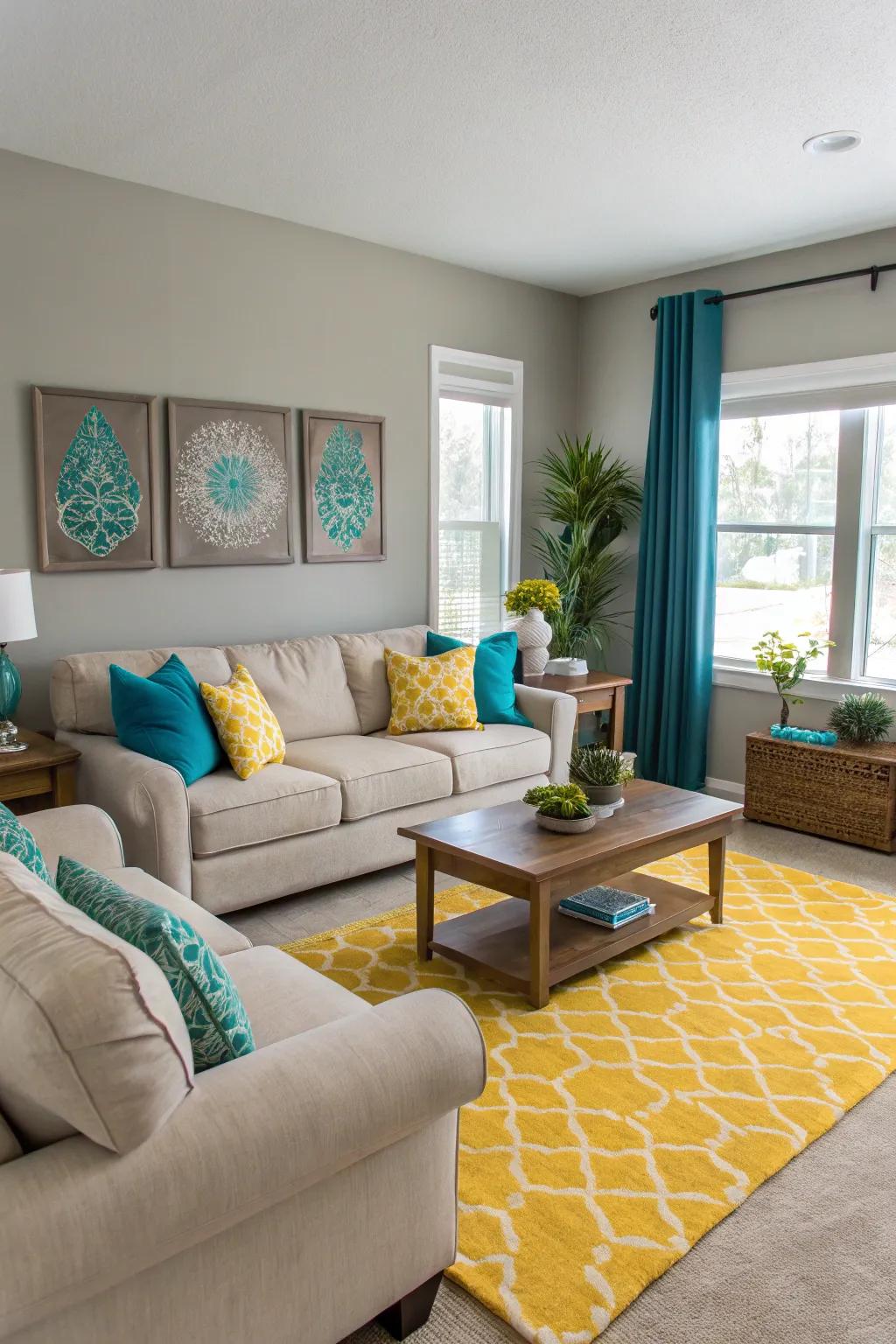 Unexpected splashes of color introduce a refreshing contrast to the autumn decor.