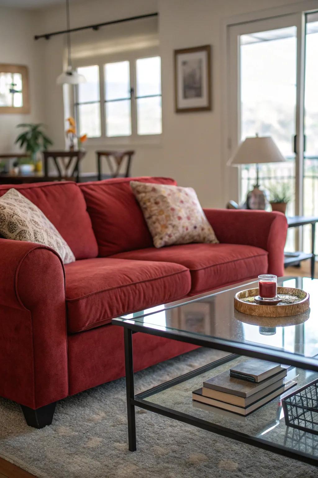 The correct coffee platform enhances your ruby settee, enhancing the room's overall elegance.