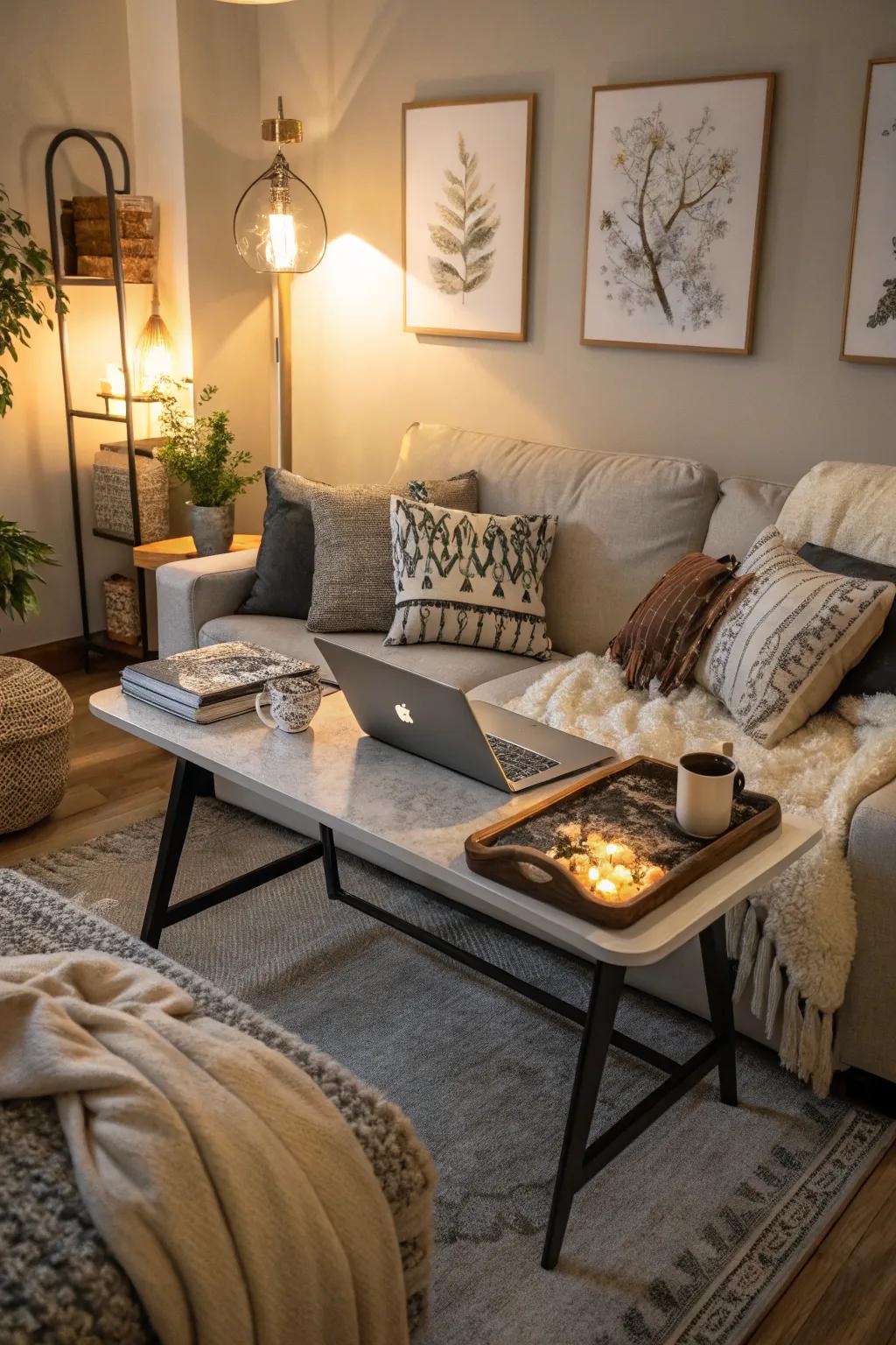 A portable lap desk offers comfort and ease.