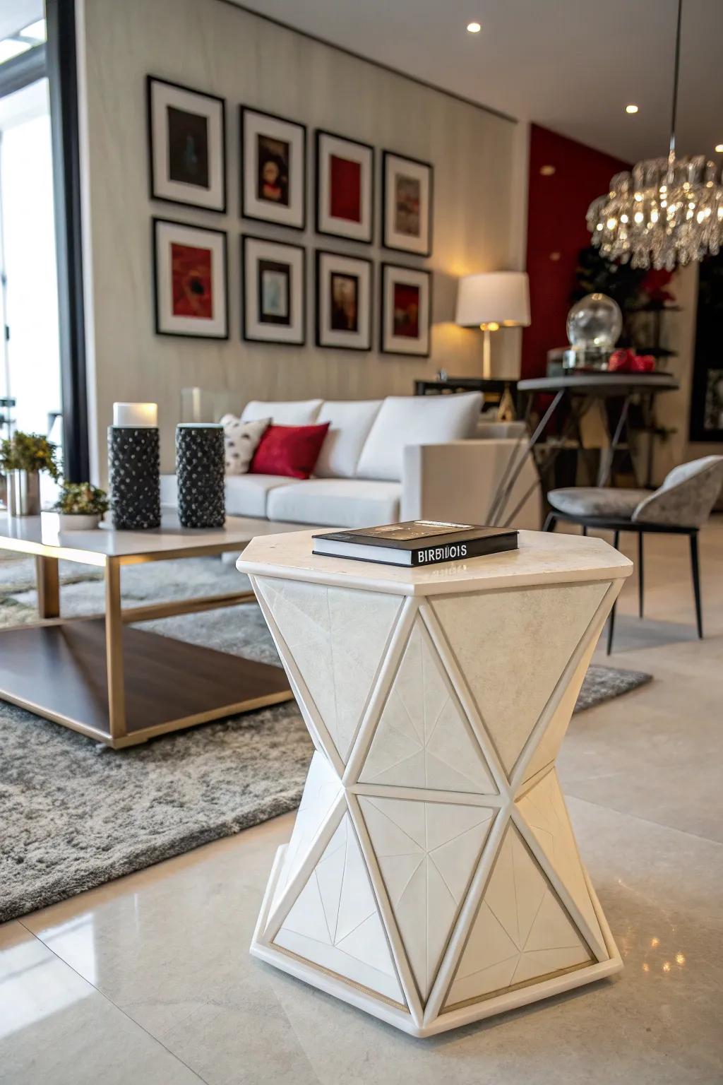 Geometric shapes infusing a modern twist into side tables.