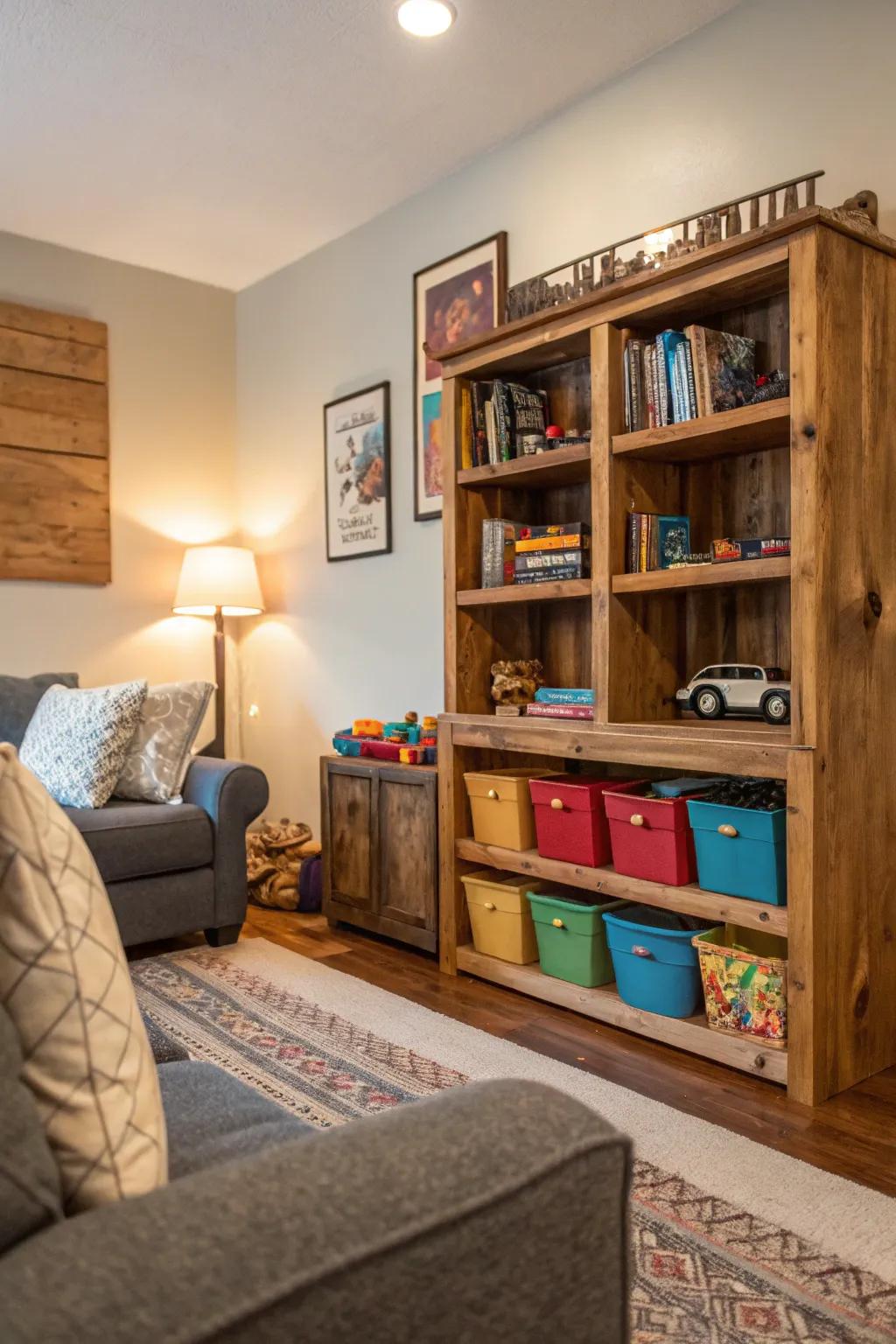 Reinvented furniture provides unique and functional toy storage.