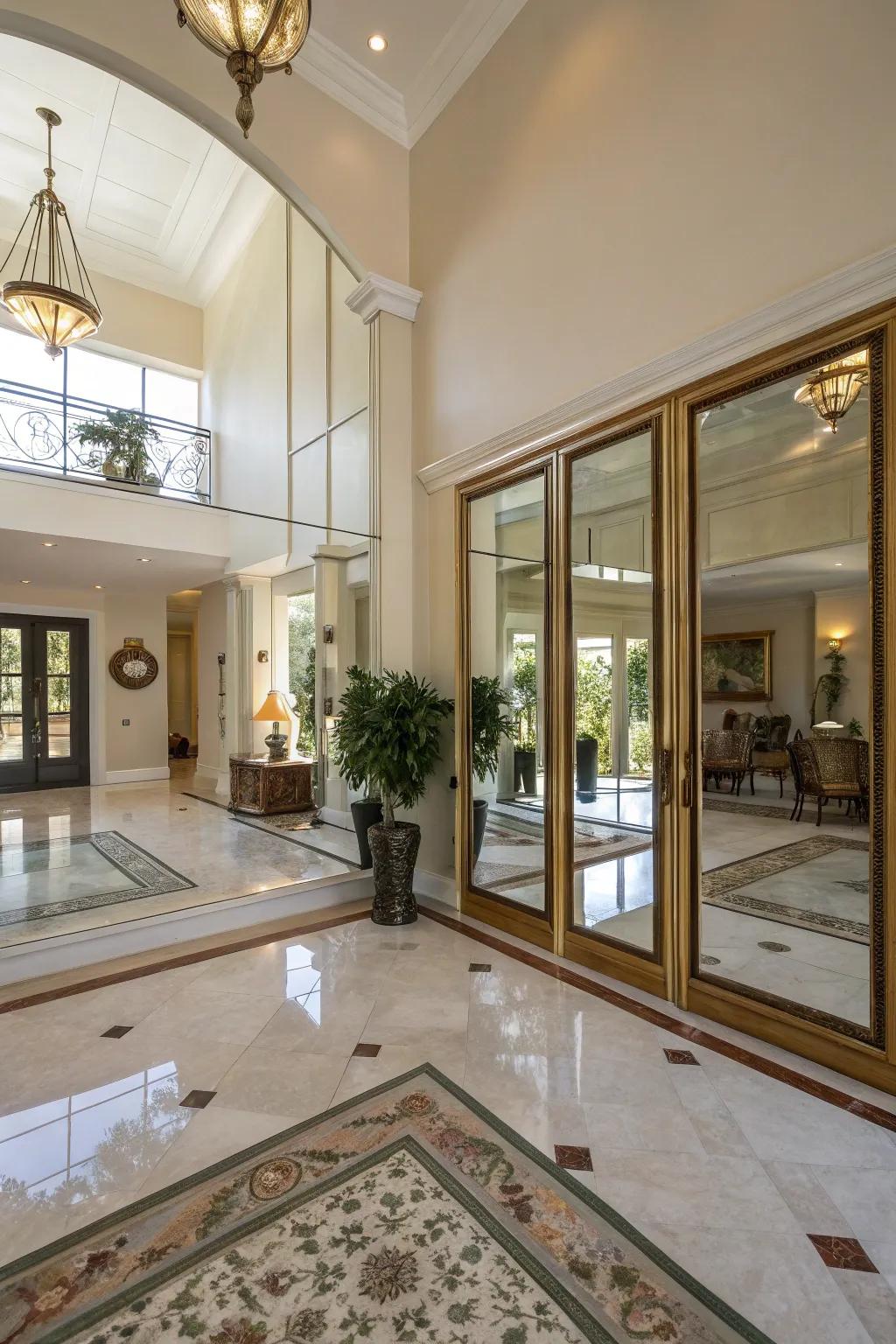 A spacious lobby created with mirrors