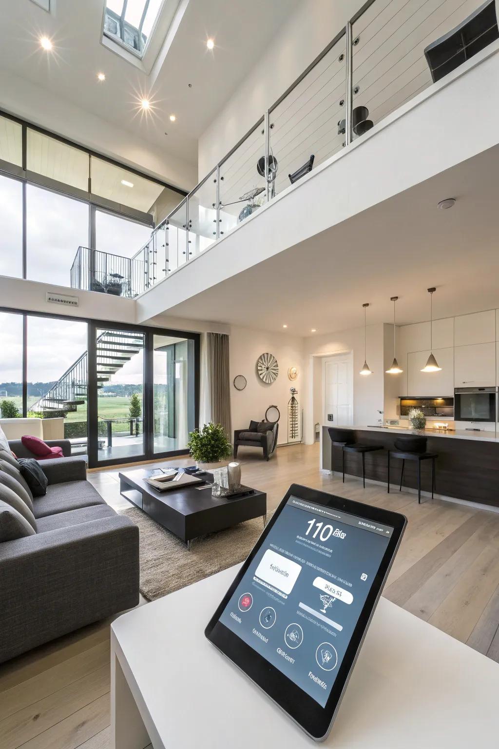 Smart house technology enhancing loft living.