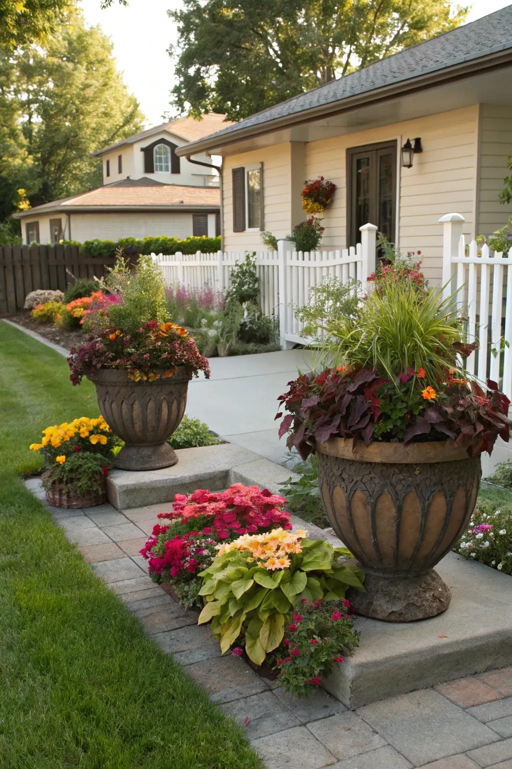 Large planters simplify plant care and arrangement.