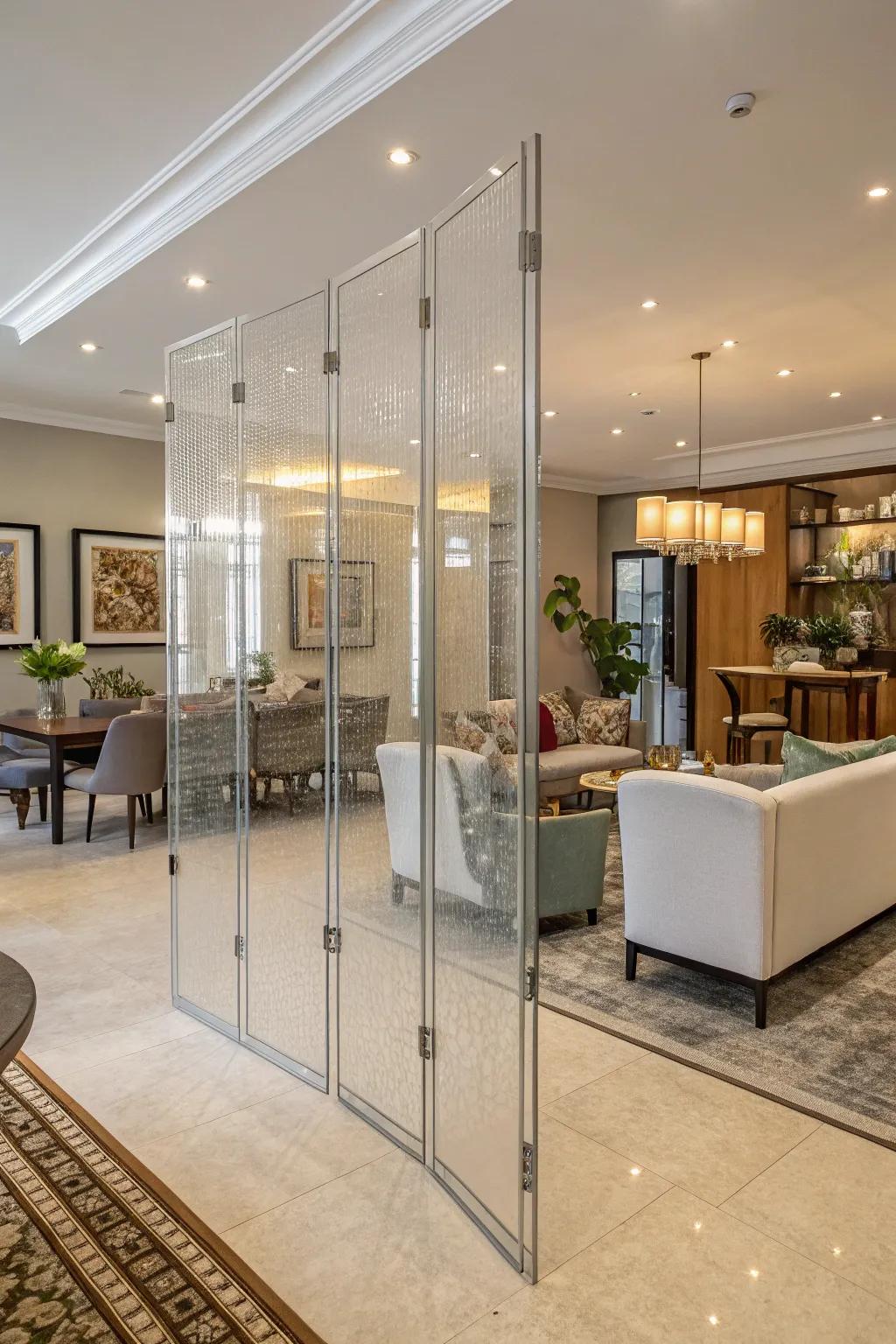 Acrylic room partitions offer stylish separation.