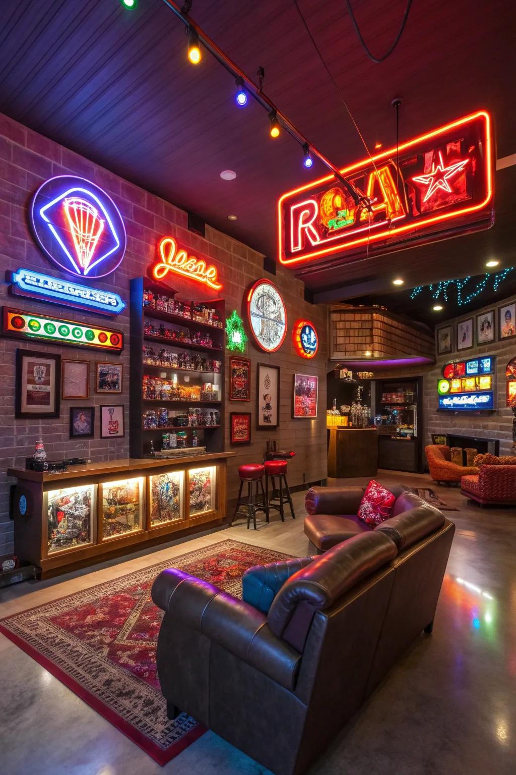 Neon signs add vibrant color.