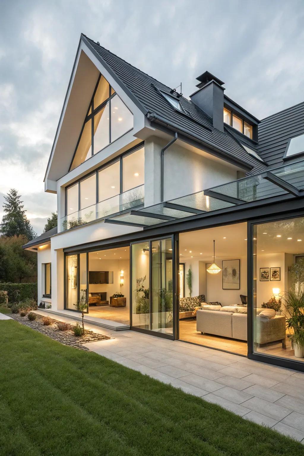 Crystal elements bring modern clarity to this mansard roof.