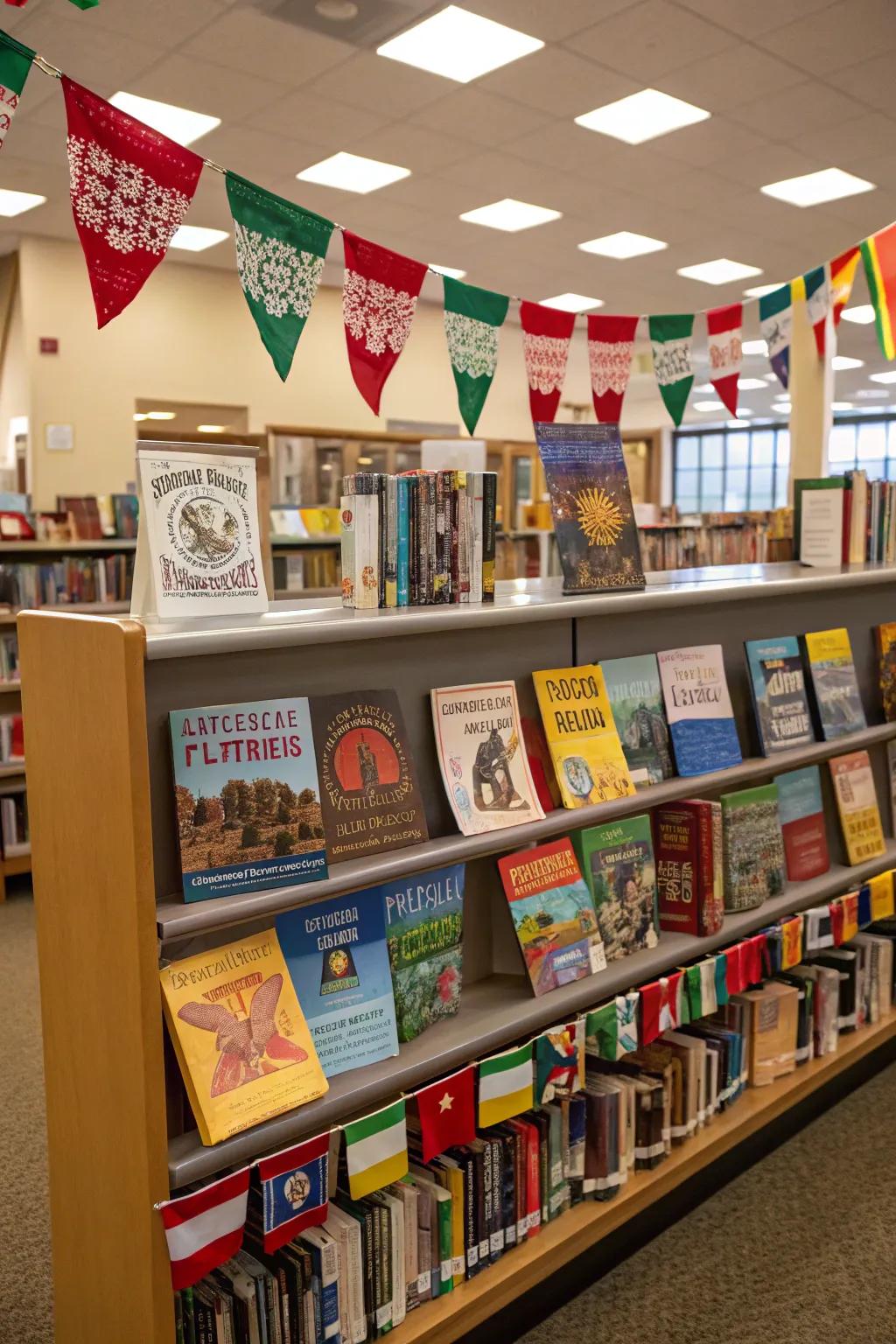 A setup celebrating varied heritages showcasing books from various cultures.