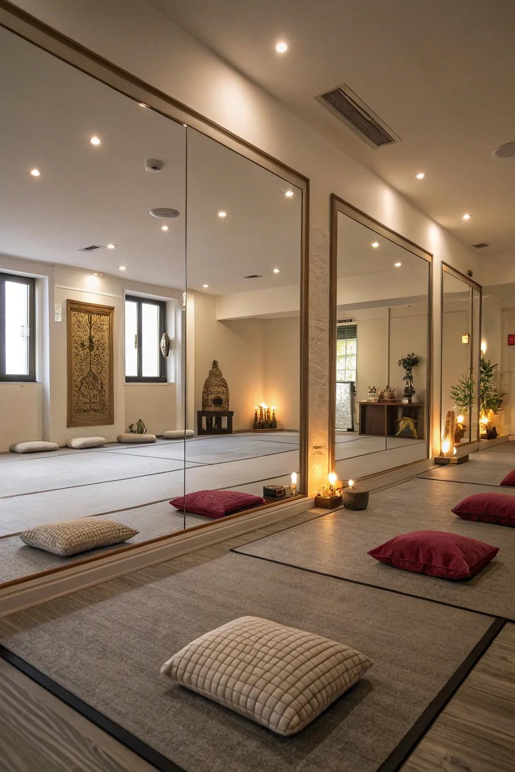 Mirrored surfaces give your meditation space light and space.