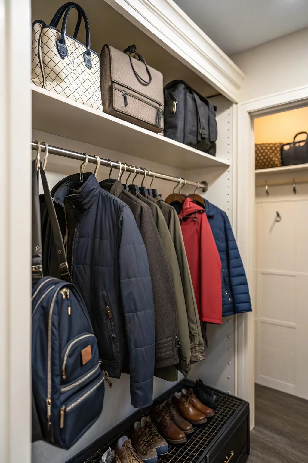 Handy hooks for fast access to often-used items.