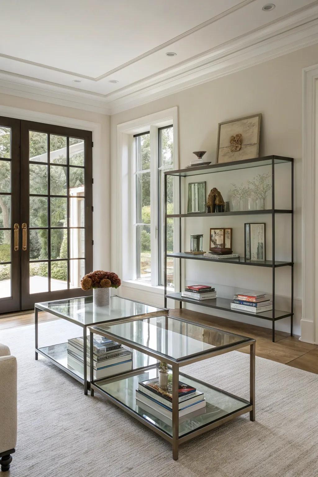 Vitreous components maintain transparency and openness in minimalist settings.