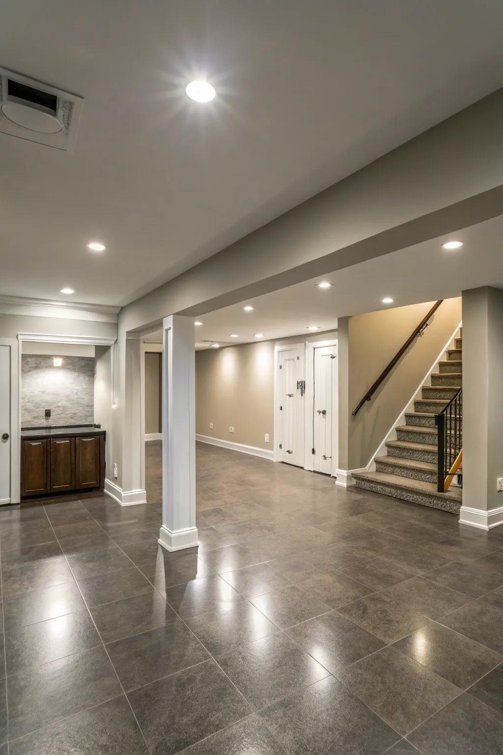 Affixed mount fixtures provide ample lighting while sustaining a pristine aesthetic.