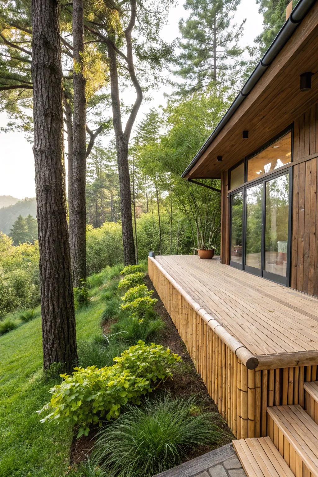 Bamboo skirting injects a green element with natural warmth.