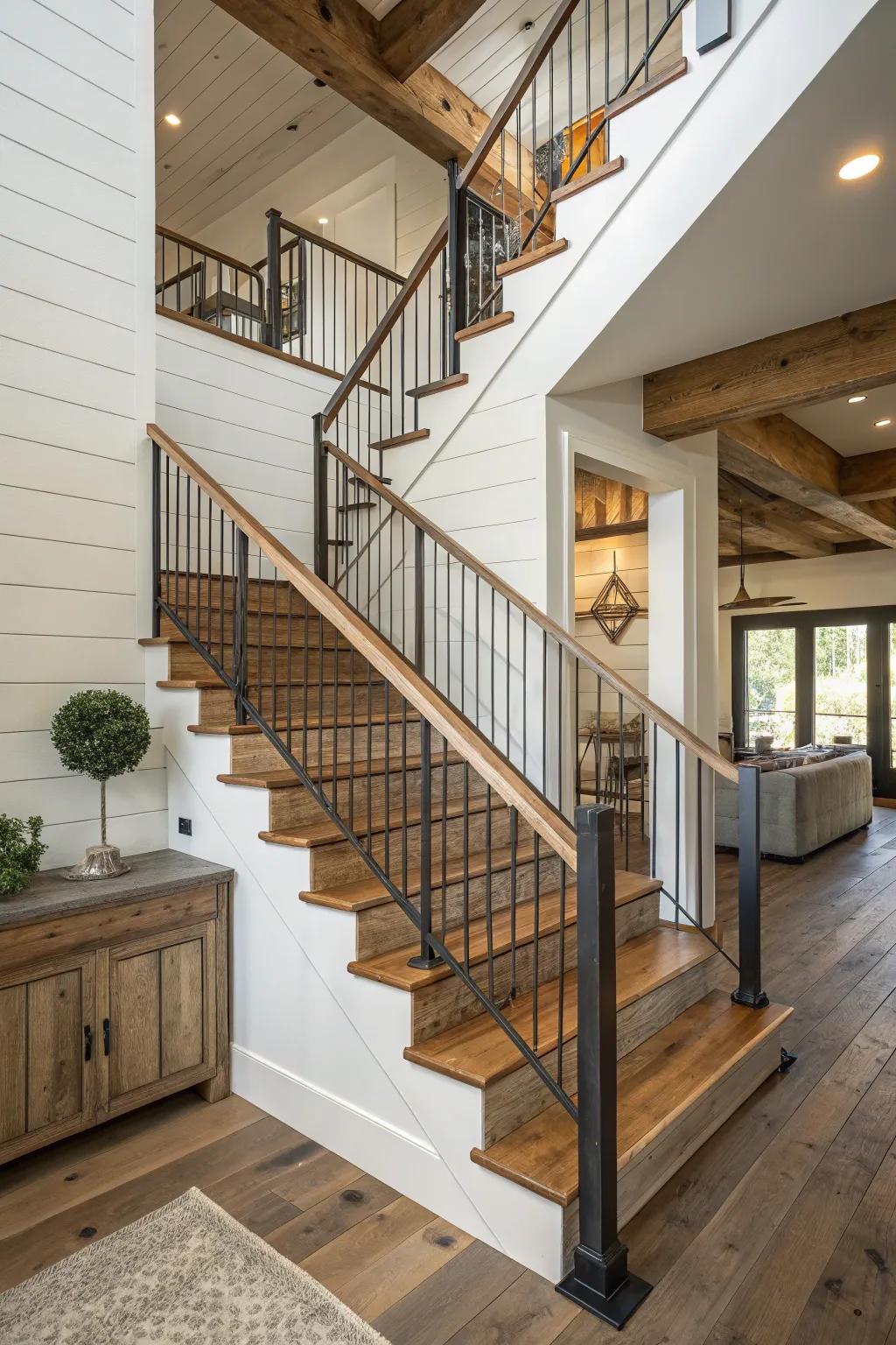 A staircase showcasing vertical railings that accentuate its height and elegance.