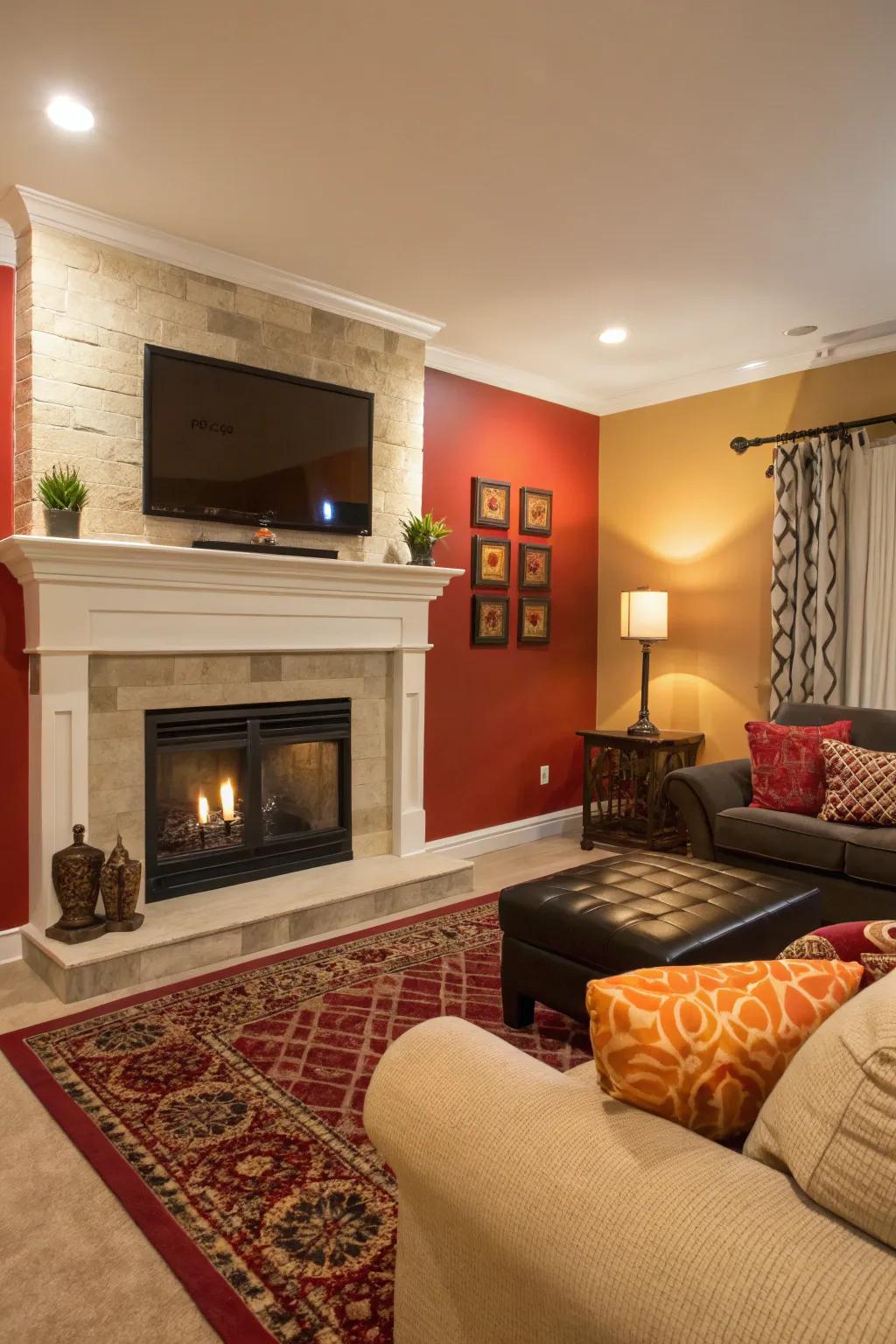 Contrasting hues cause your fireplace surround to stand out.