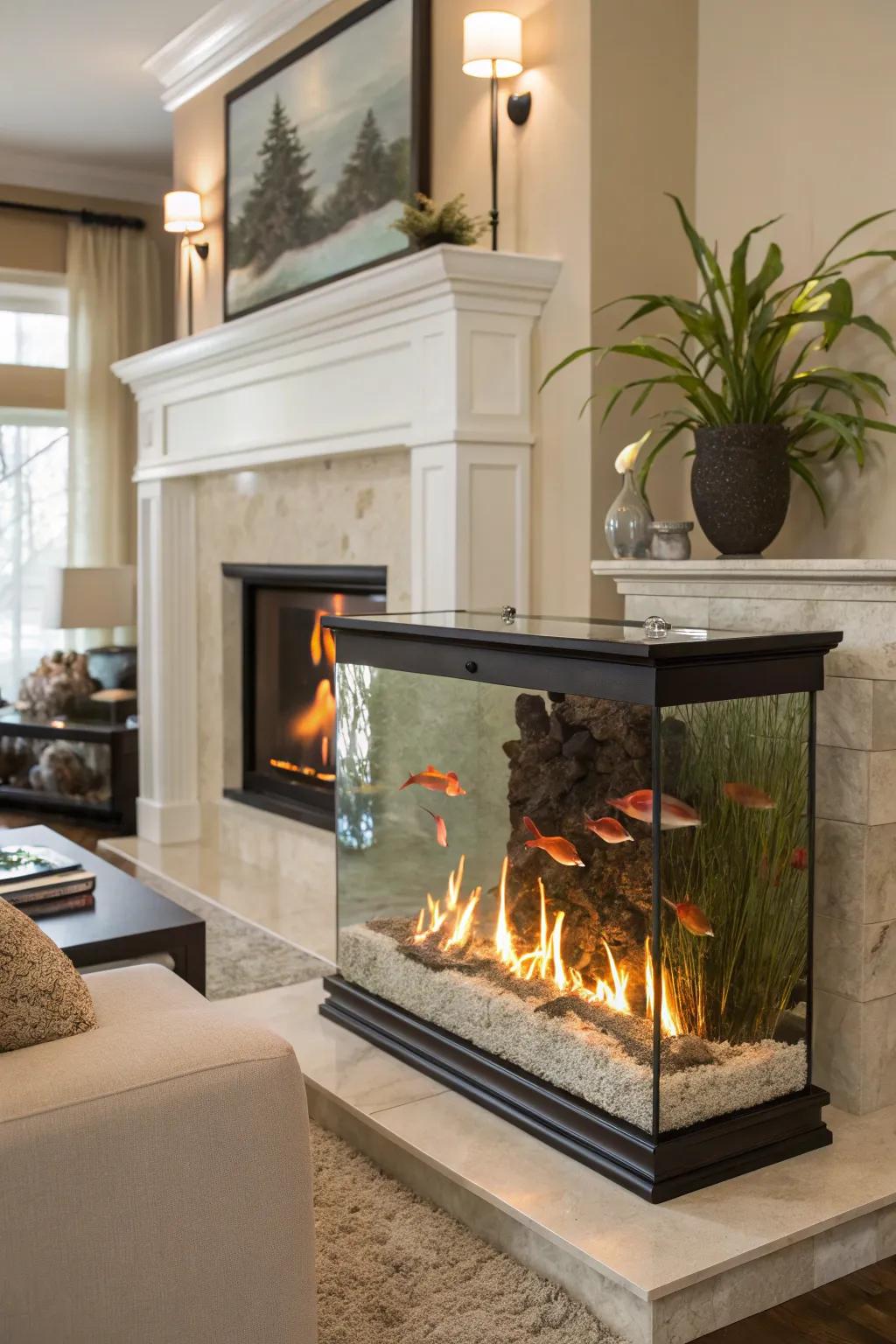 A water feature firebox blends the soothing elements of fire and water.