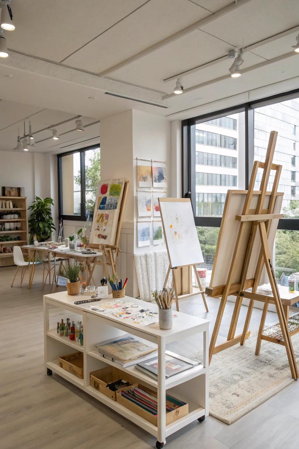 An inspiring art studio right in your flex room.