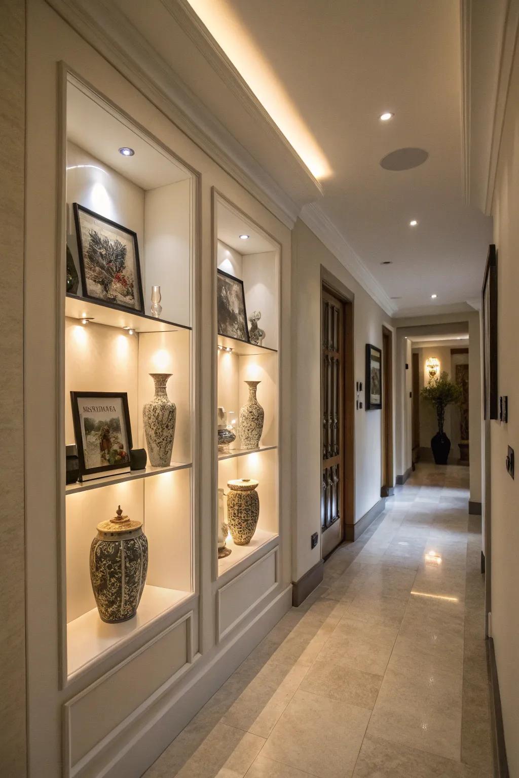 Alcove Lighting fashions welcoming, illuminated hallway nooks.