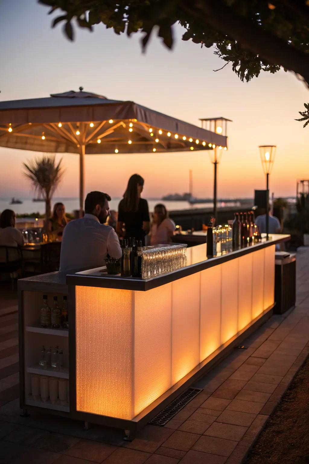 An illuminated surface adds a striking visual aspect to this bar.