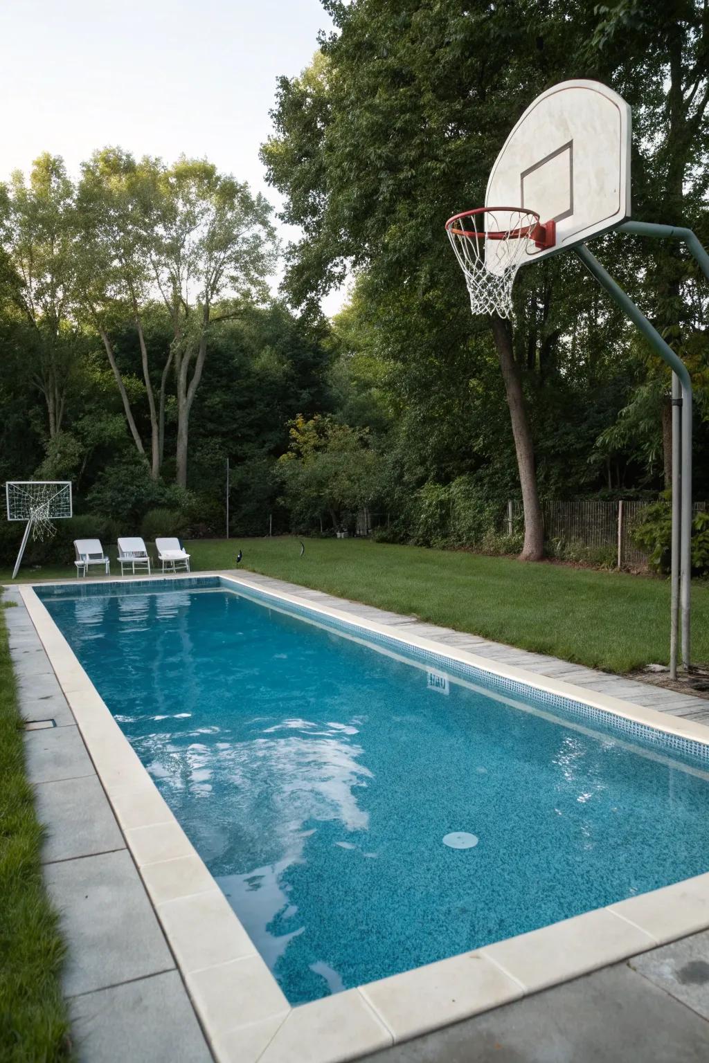 Add fun to your pool with a basketball ring.