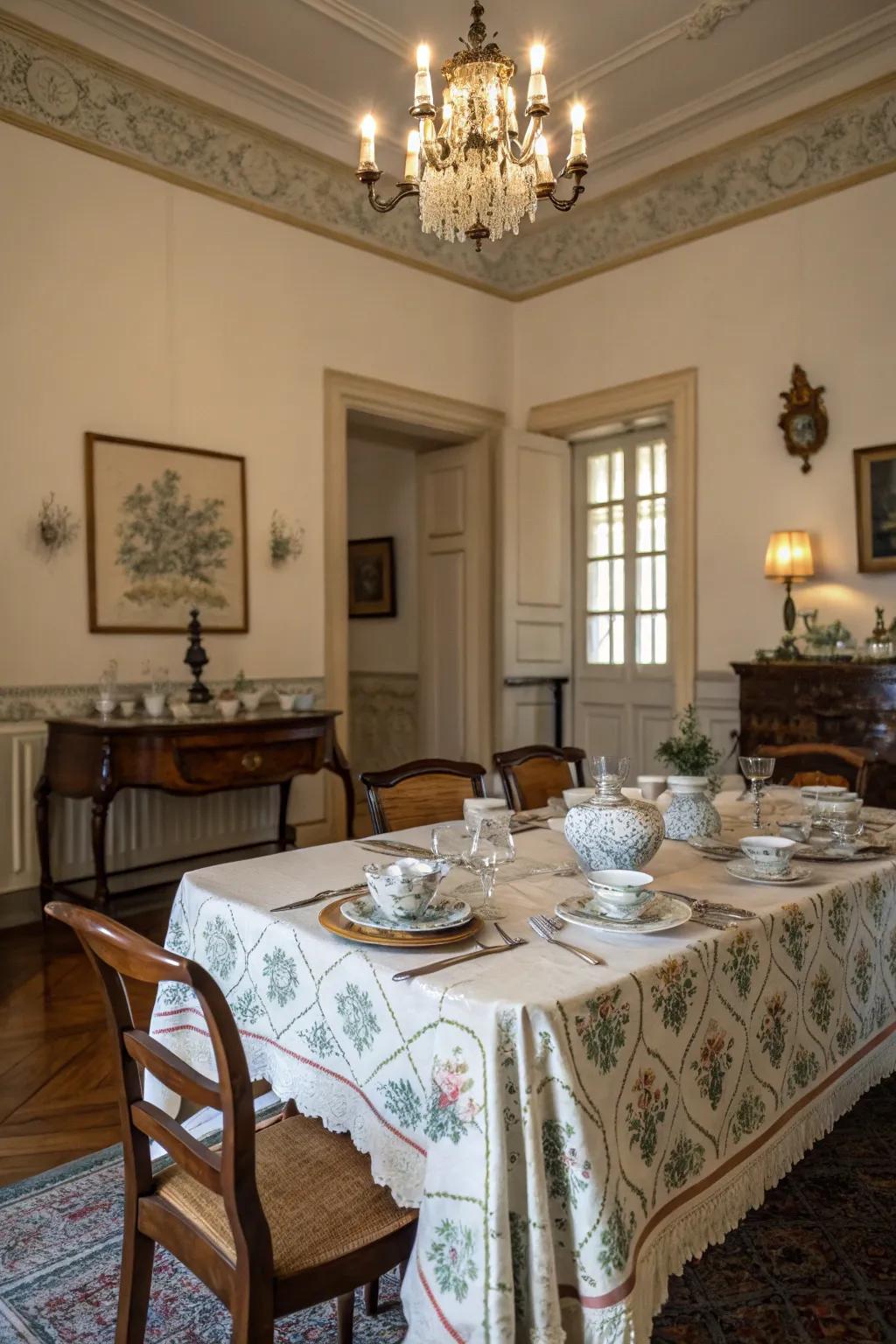 Classic-inspired table coverings add warmth and nostalgia.