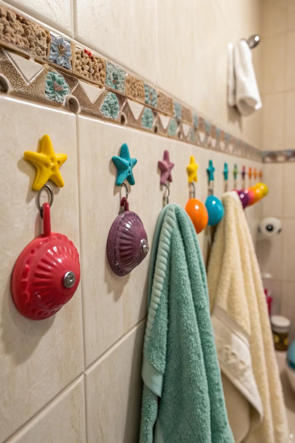 Artistic accents with ceramic wall hooks.