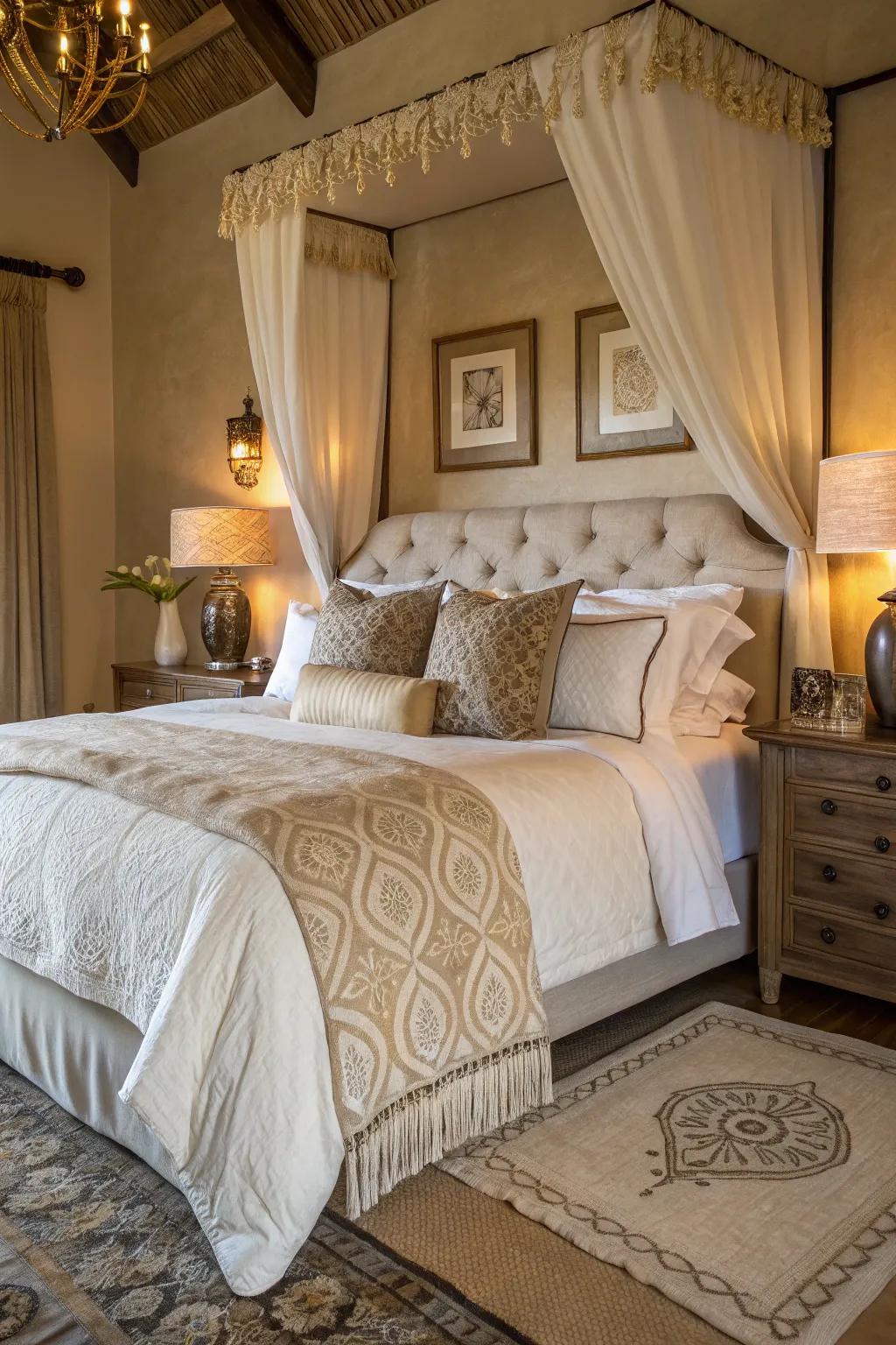 Luxurious bedding leads to a sumptuous sleep setting.