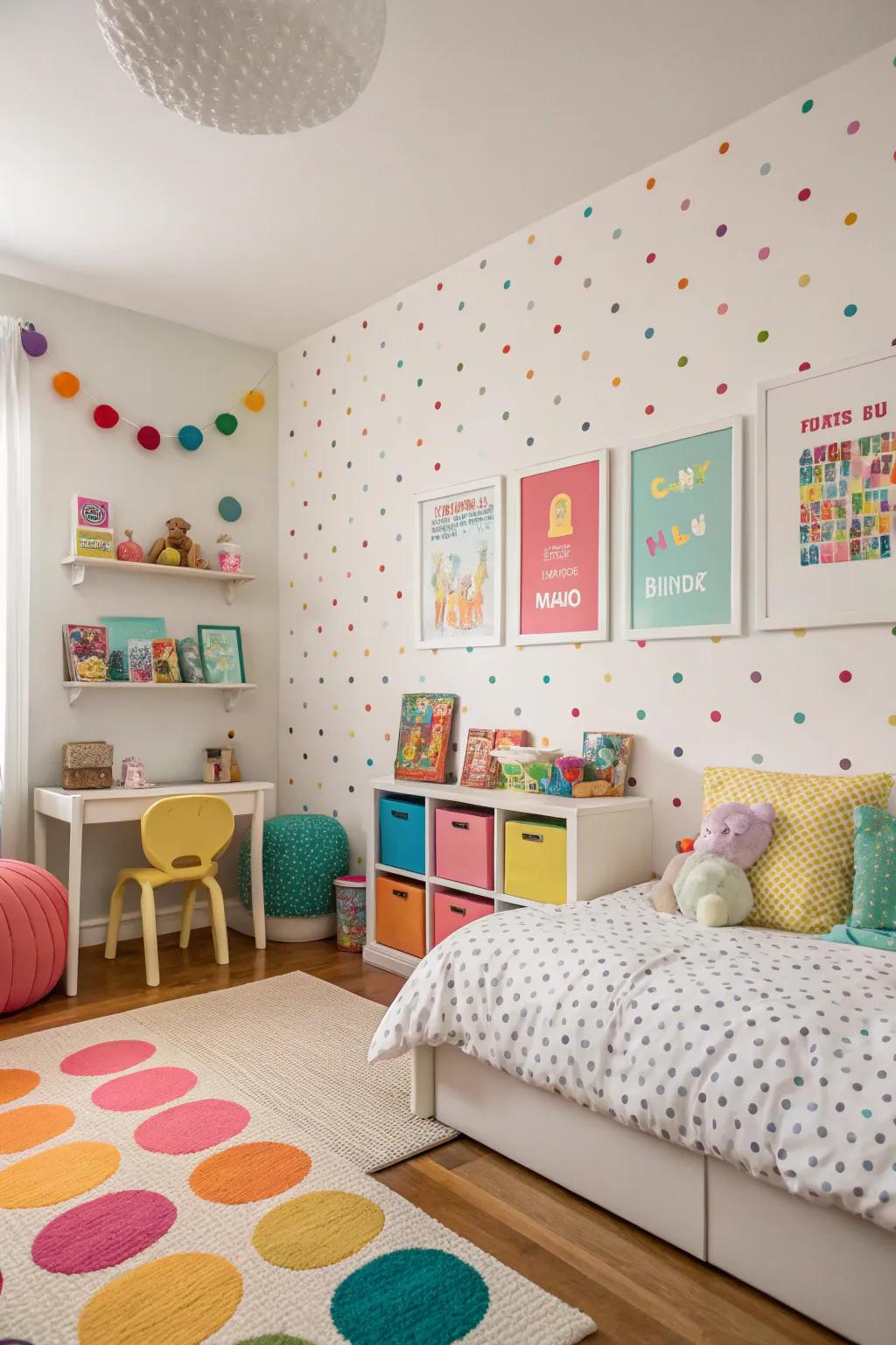 Playful dots wall decor adds fun to a child's room.