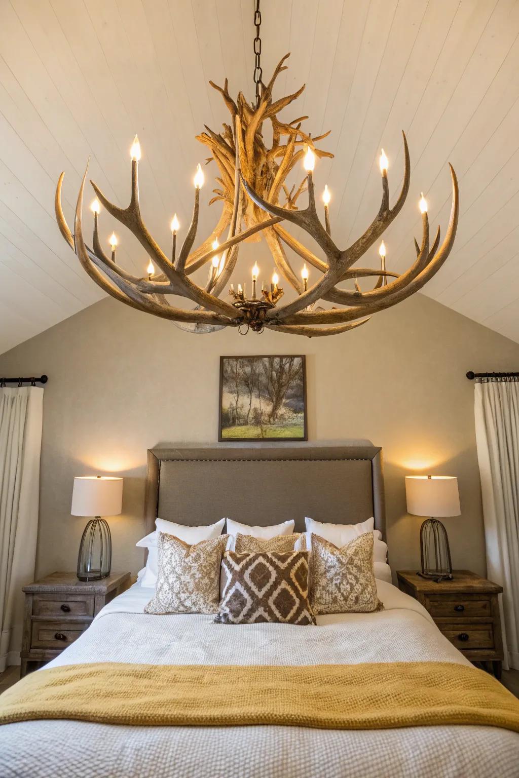 An antler chandelier makes a strong and pastoral declaration.