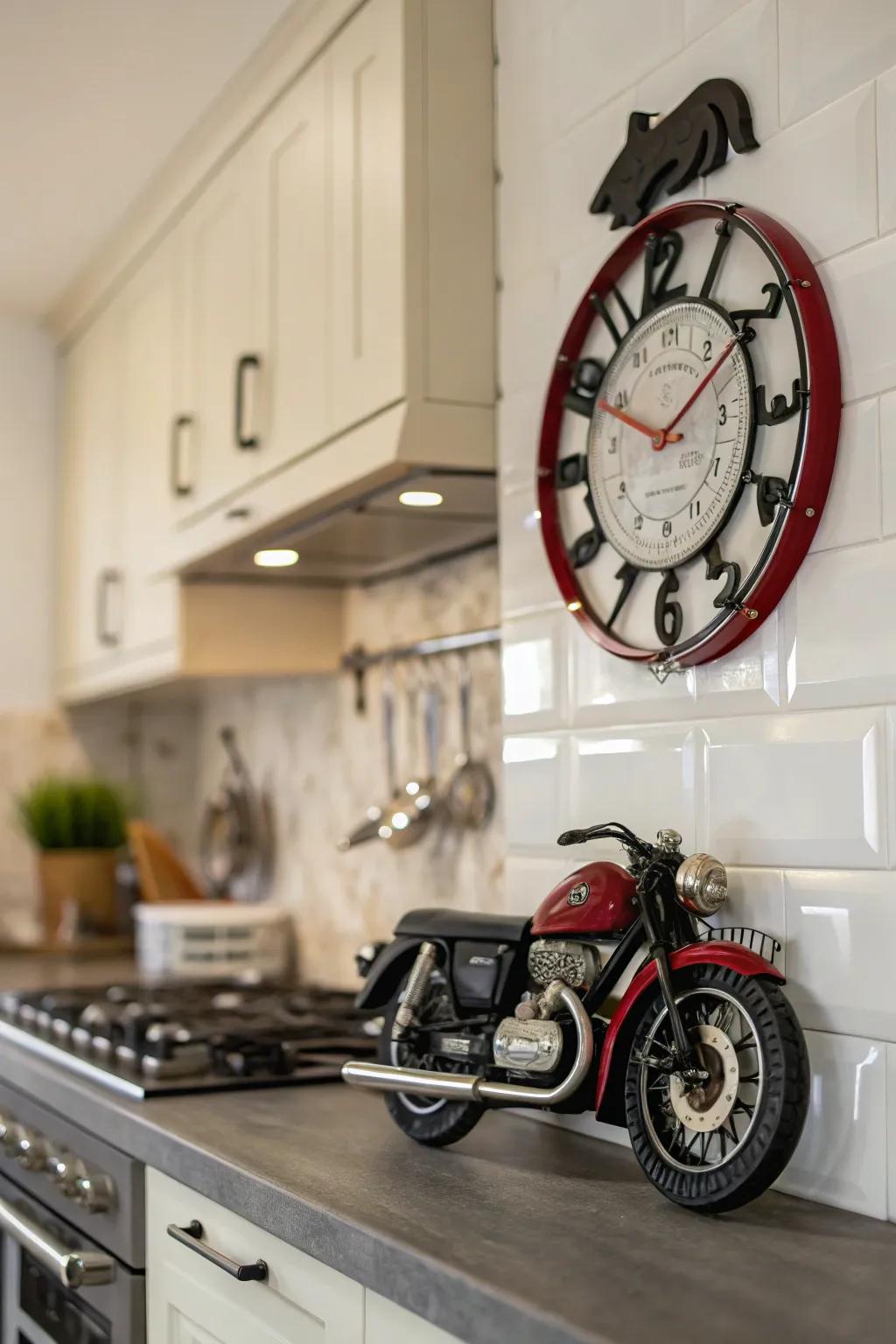 A stylish wall clock featuring a motorbike theme.