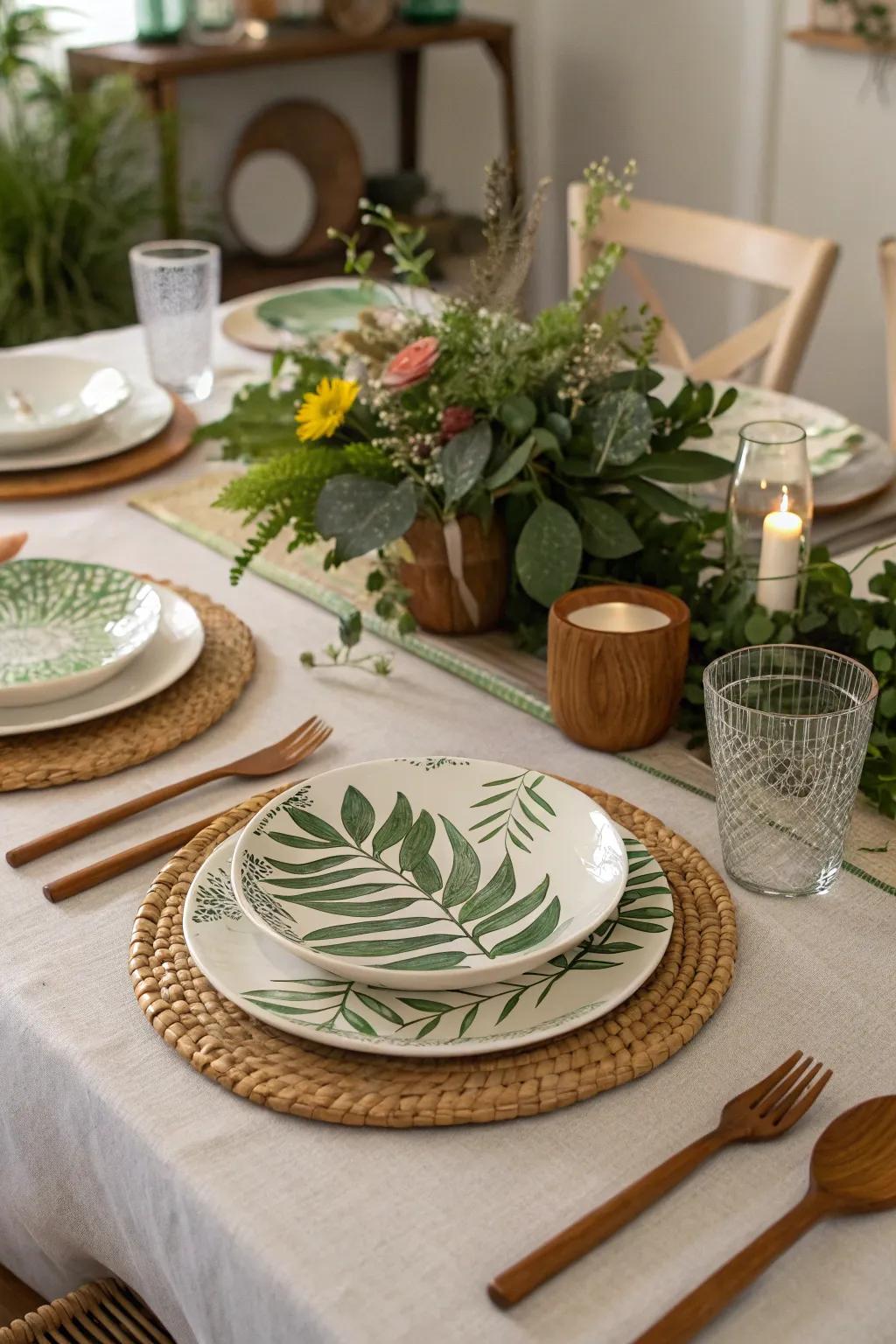 Table settings inspired by nature enhance any dining occasion.