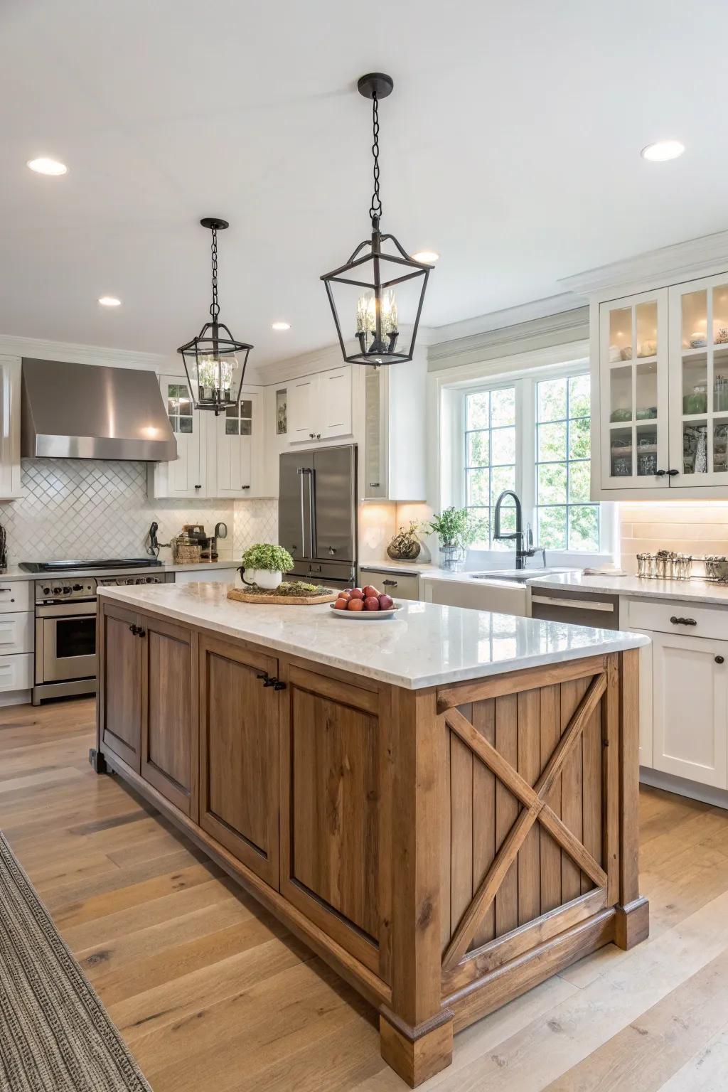 An inherent timber isle as the kitchen's centerpiece.