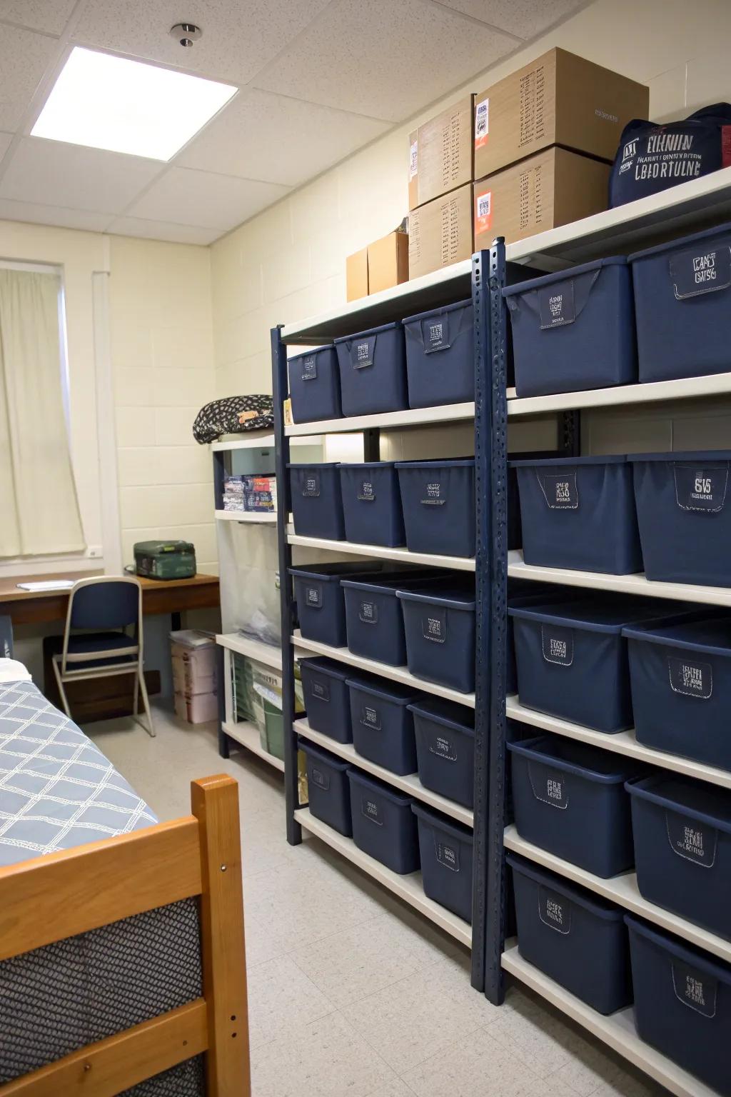 Chic storage solutions keep your dorm tidy and cohesive.