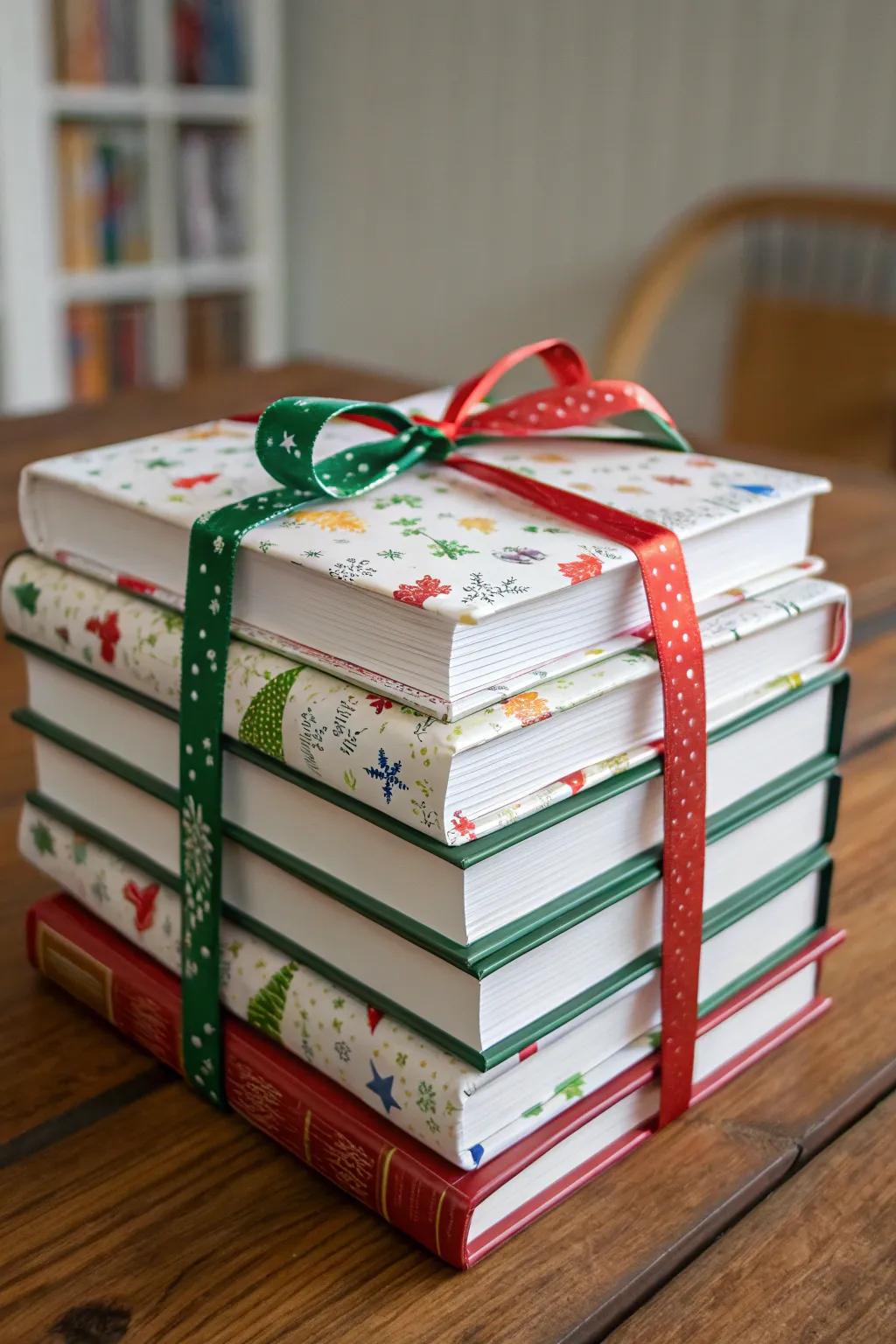 A delightful collection of wrapped literary works for a holiday interchange.