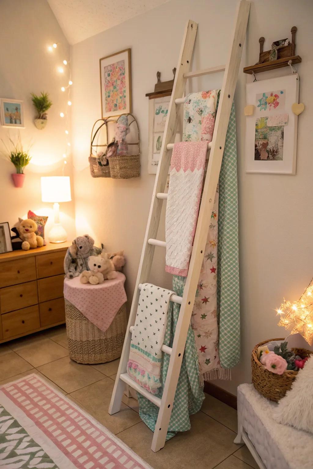 Repurposed items add character and creativity to the nursery decor.