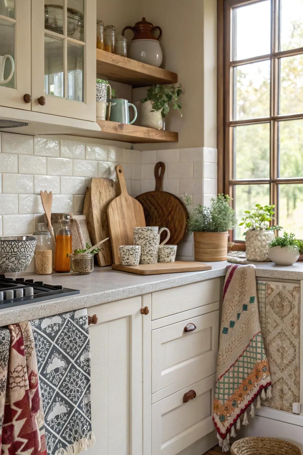 A varied mixture translates into a vibrant cooking area.