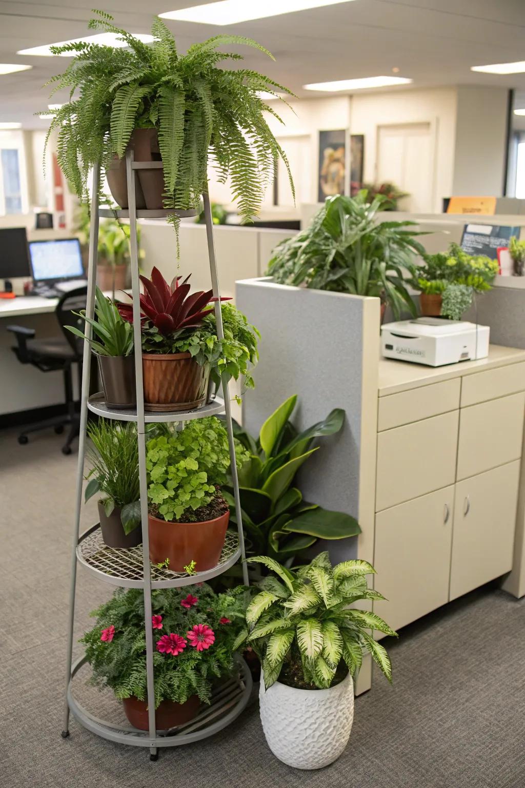 Introduce depth through tiered plant stands.